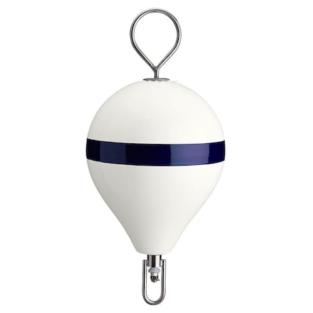 Polyform U.S. Mooring Buoy W/ Ss 13.5" Diam White Blue Stripe CM-2SS W-STR